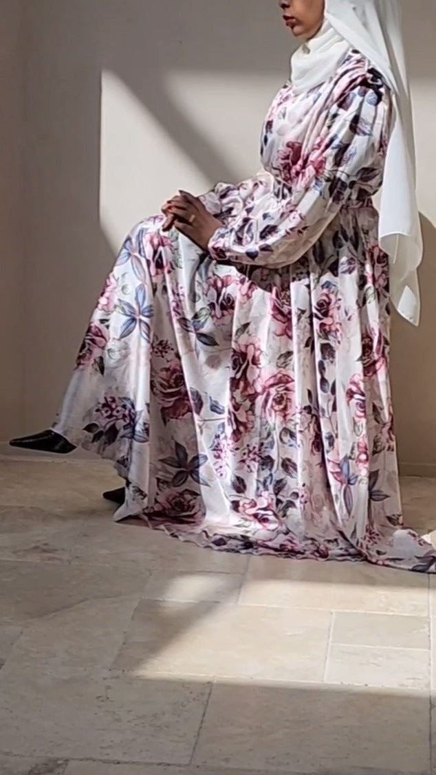 Silk Satin modest flowy +Size Dress