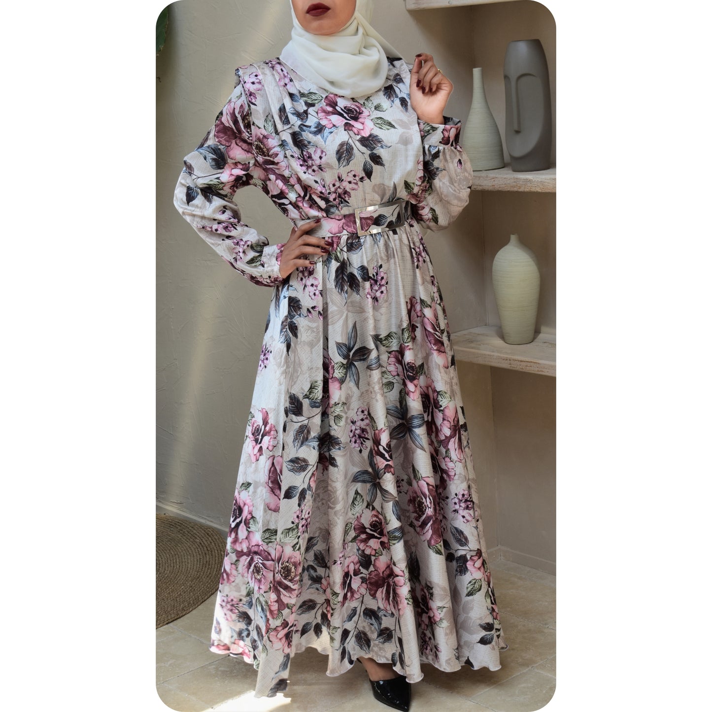 Silk Satin modest flowy +Size Dress